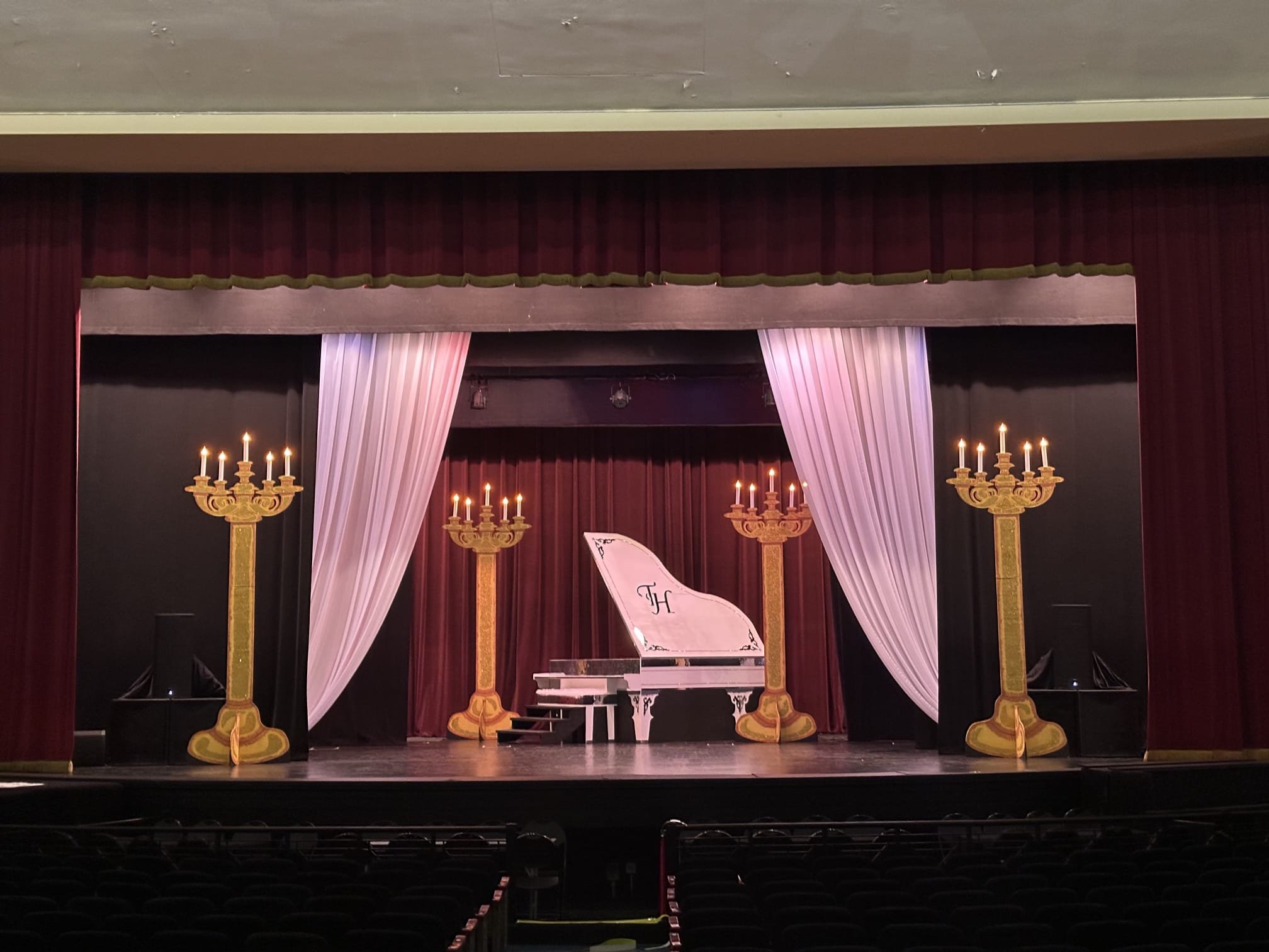Four finished candelabras installed on stage