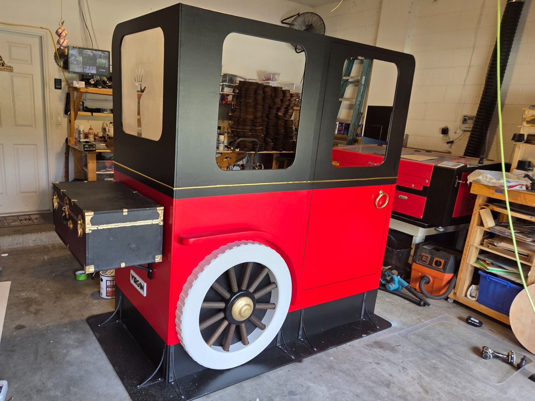 Finished red vehicle prop wide view